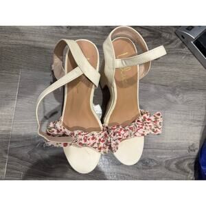 Lulus Cream Platform Floral Bow Cortagecore Ankle Strap Chunky Sandals Size 6